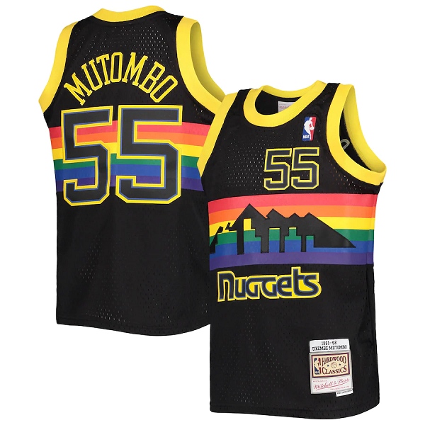 Men's Denver Nuggets #55 Dikembe Mutombo Black 1991-92 Hardwood Classics Reload Throwback Stitched Jersey